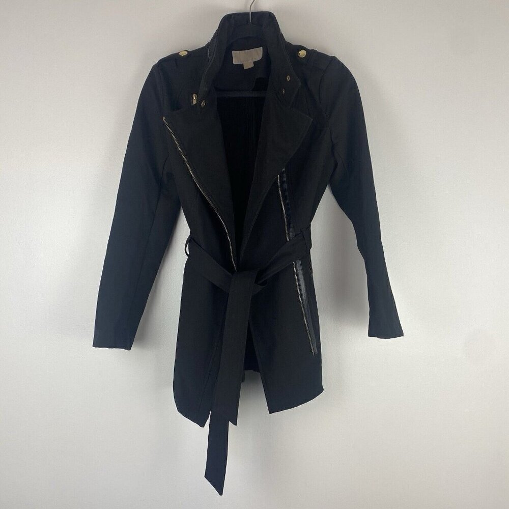 Michael Michael Kors Women's Hooded Tie Waist Rain Jacket Size XS Black